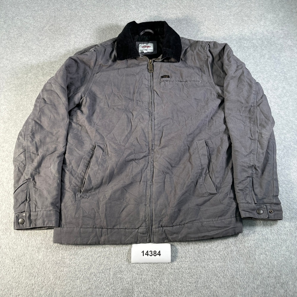 Wrangler Jacket Mens Small Gray Cotton Workwear Quilted Lined Full Zip Outdoor